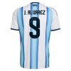 Levné Argentina J. Alvarez 9 Dětské Domácí Fotbalové dresy MS 2026 Krátký Rukáv