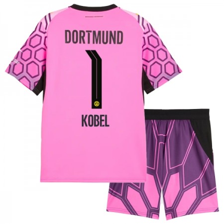 Levné Borussia Dortmund Kobel 1 Brankářské Dětské Venkovní Fotbalové dresy Růžová 2026-27 Krátký Rukáv