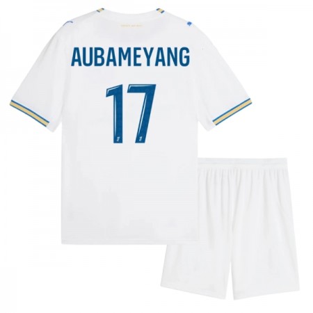Levné Olympique de Marseille Aubameyang 17 Dětské Domácí Fotbalové dresy 2026-27 Krátký Rukáv